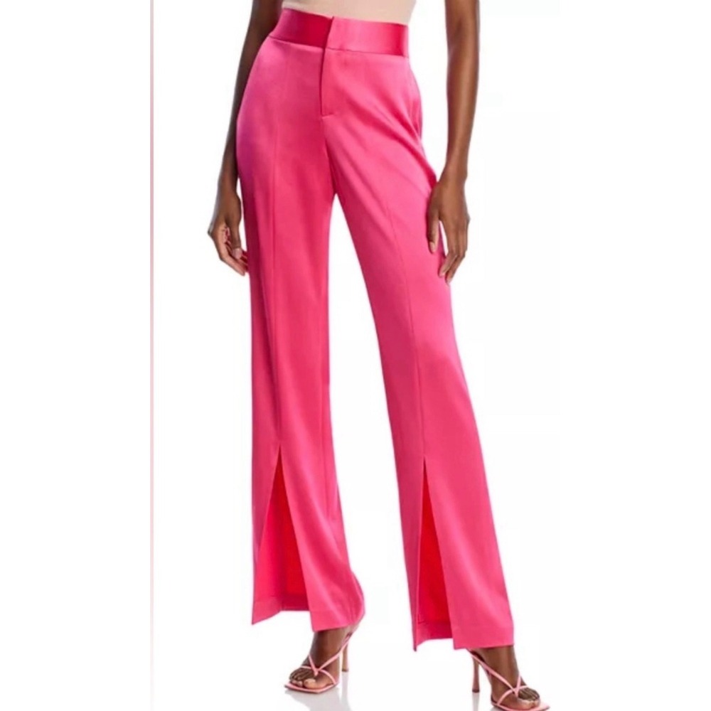 New! Alice + Olivia Jody Satin High Waist Slit Front Pants Pink Sz 8 $395